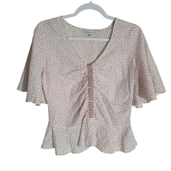 Ranna Gill Flutter Sleeve Peplum Blouse Women's Size XS White Red Polka Dot Boho - Picture 1 of 11